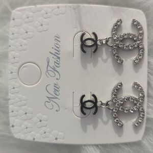 CHANEL by New Fashion Crystal Logo Drop Earrings